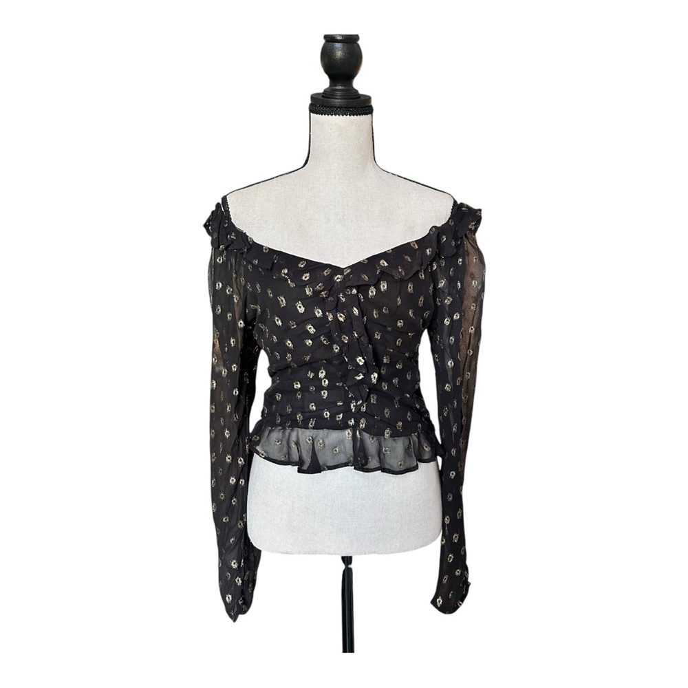 Lulus Black Metallic Peplum Ruffle Blouse Off Shoulder Party Top S